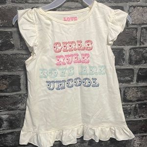 Girls flared Tshirt with “girls rule boys are uncool” logo